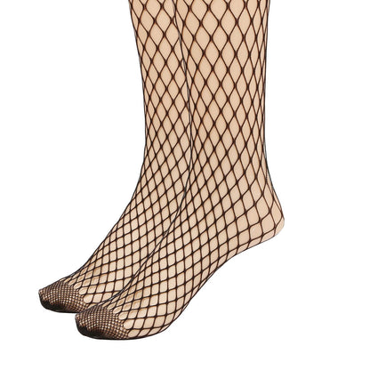 Fishnet tights with diamond mesh and sheer foot, pointed toe