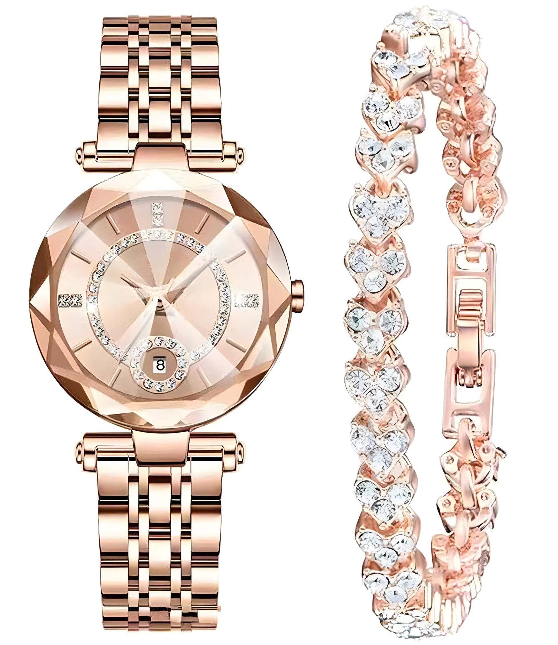 Women Watches with Bracelet Rose Gold for Lady Elegant Stainless Steel Strap Fashion Analog Creative Dial Wrist Watch (Rose Gold) - Renee Lane Company