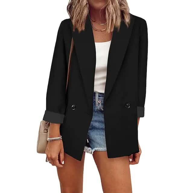Women's Basic Double Breasted Solid Colored Blazer - Renee Lane Company