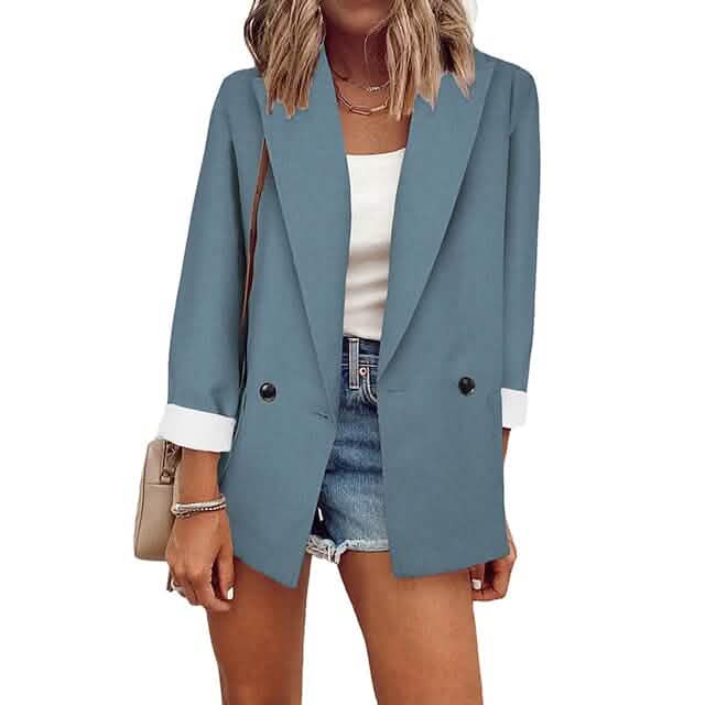 Women's Basic Double Breasted Solid Colored Blazer - Renee Lane Company