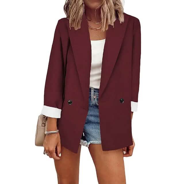 Women's Basic Double Breasted Solid Colored Blazer - Renee Lane Company