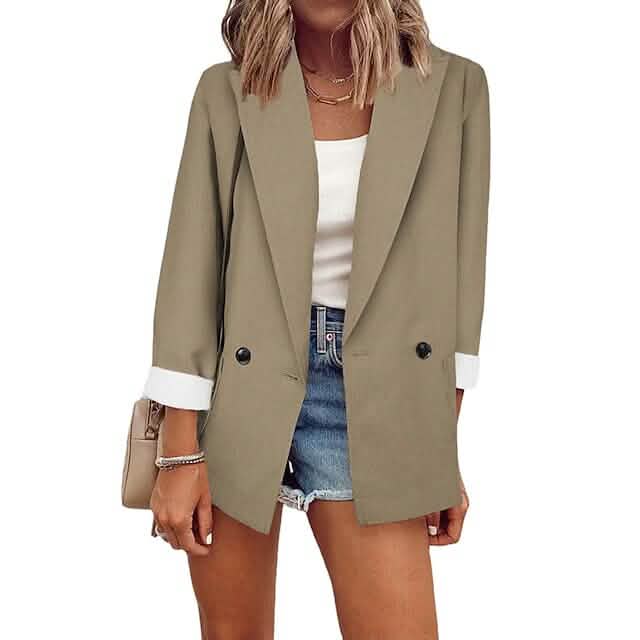 Women's Basic Double Breasted Solid Colored Blazer - Renee Lane Company