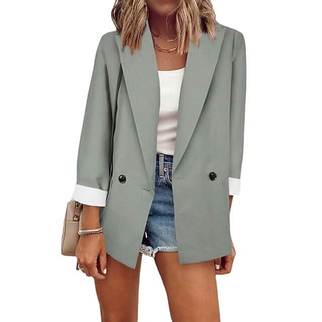 Women's Basic Double Breasted Solid Colored Blazer - Renee Lane Company