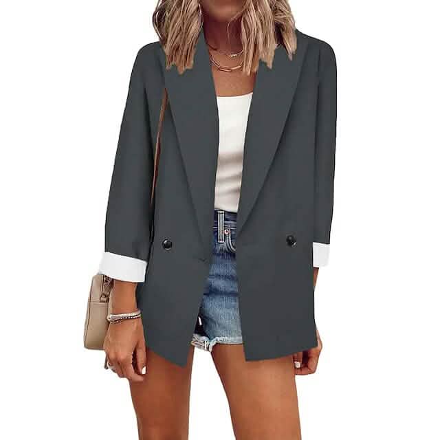 Women's Basic Double Breasted Solid Colored Blazer - Renee Lane Company