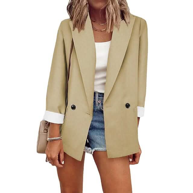 Women's Basic Double Breasted Solid Colored Blazer - Renee Lane Company