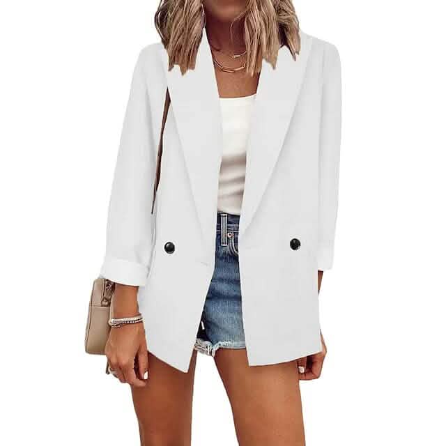 Women's Basic Double Breasted Solid Colored Blazer - Renee Lane Company