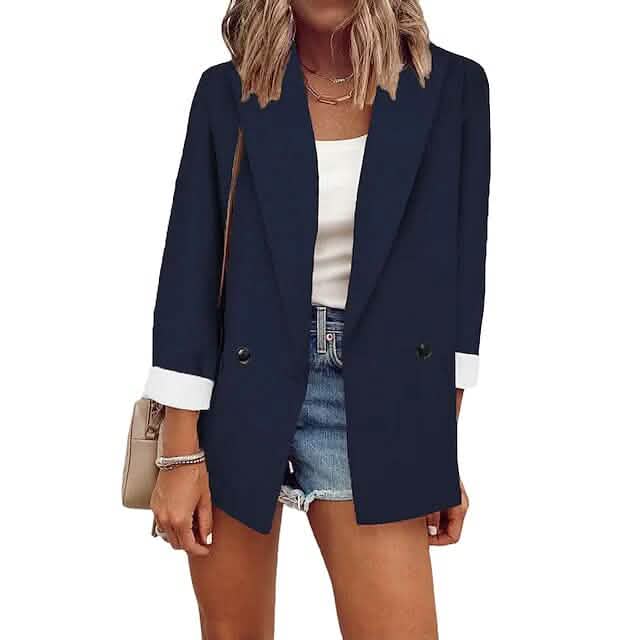 Women's Basic Double Breasted Solid Colored Blazer - Renee Lane Company