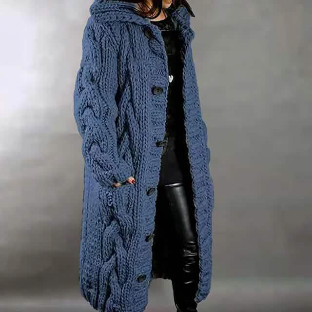Women's Cardigan Sweater Jumper Cable Chunky Knit Hooded Solid Color Open Front - Renee Lane Company