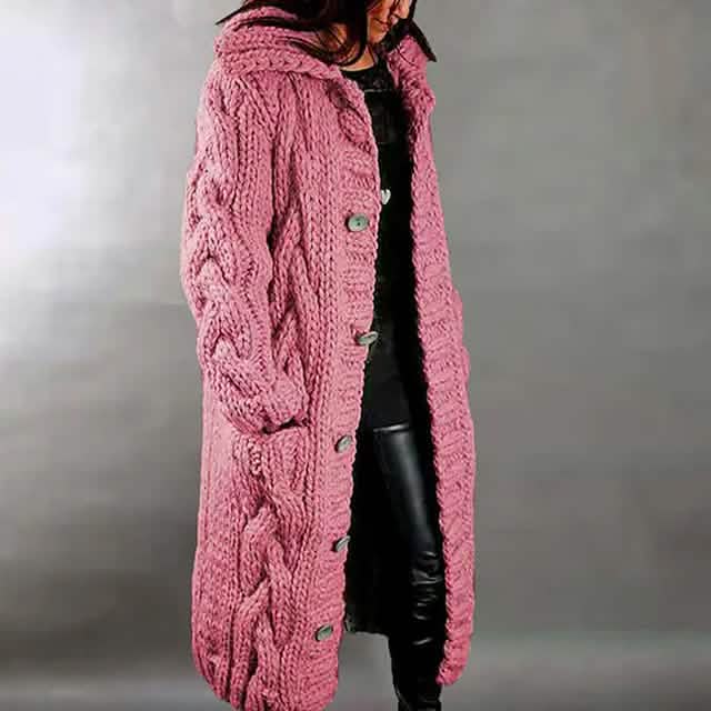 Women's Cardigan Sweater Jumper Cable Chunky Knit Hooded Solid Color Open Front - Renee Lane Company