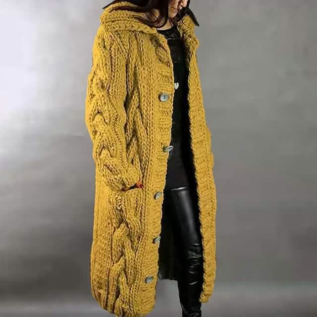 Women's Cardigan Sweater Jumper Cable Chunky Knit Hooded Solid Color Open Front - Renee Lane Company