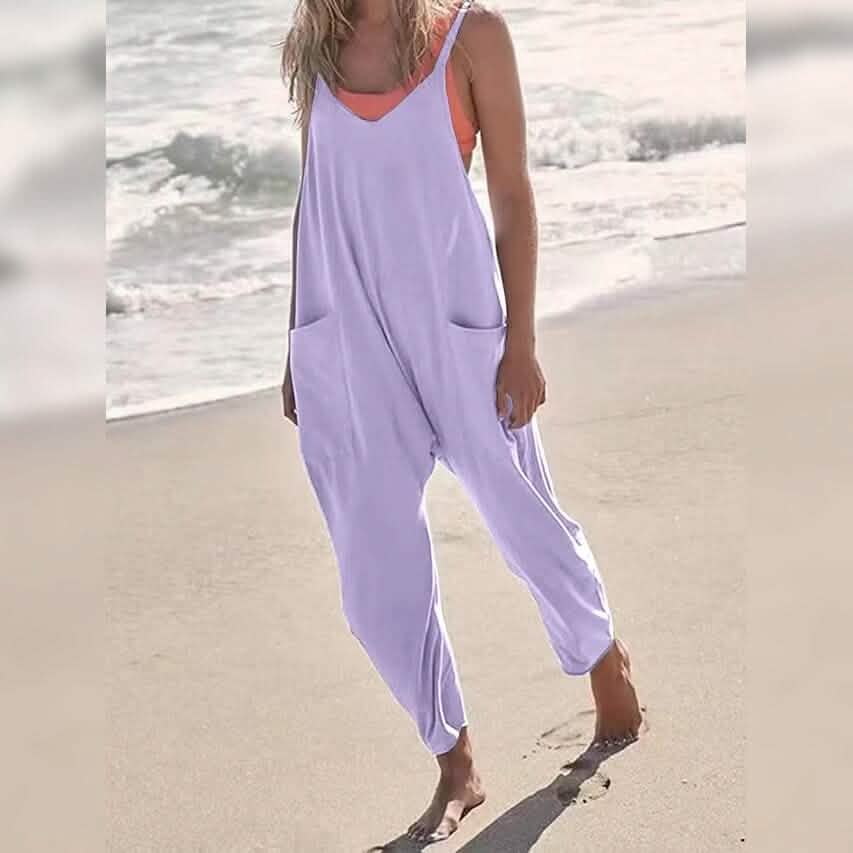 Women's Jumpsuit Maternity Solid Color V Neck Regular Fit Sleeveless - Renee Lane Company