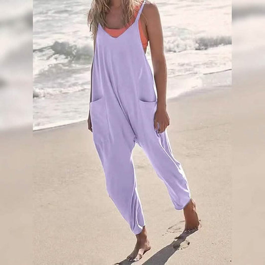 Women's Jumpsuit Maternity Solid Color V Neck Regular Fit Sleeveless - Renee Lane Company