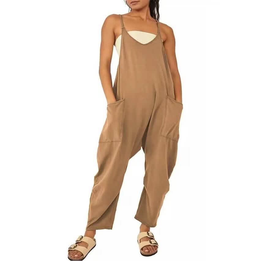 Women's Jumpsuit Maternity Solid Color V Neck Regular Fit Sleeveless - Renee Lane Company