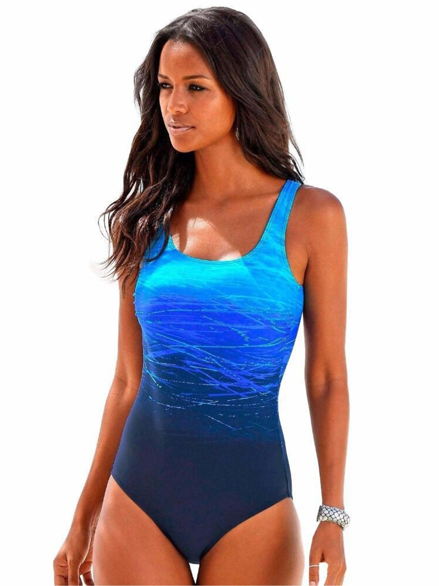 Women's Ombre Striped Print One Piece Swimsuit, High Stretch Sexy One Piece Beachwear For Women - Renee Lane Company