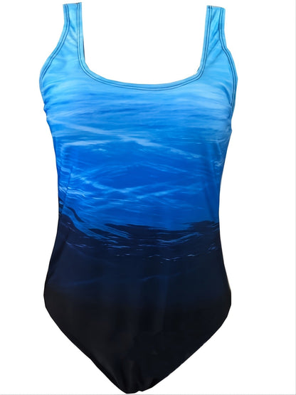 Women's Ombre Striped Print One Piece Swimsuit, High Stretch Sexy One Piece Beachwear For Women - Renee Lane Company