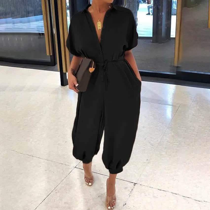 Women's Ordinary Deep V Jumpsuit - Renee Lane Company
