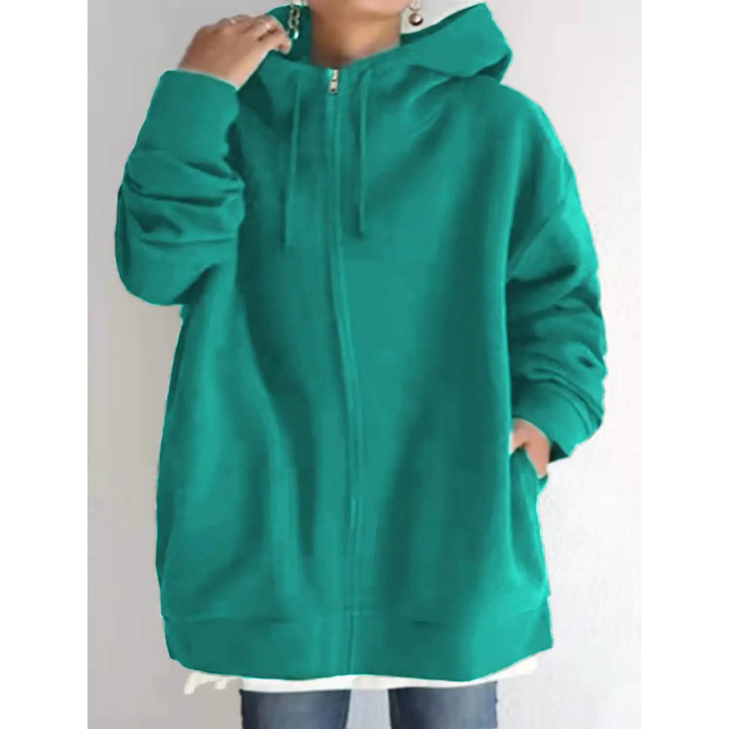 Women's Plus Size Jacket Zipper Pocket Solid Formal Long Sleeve - Renee Lane Company