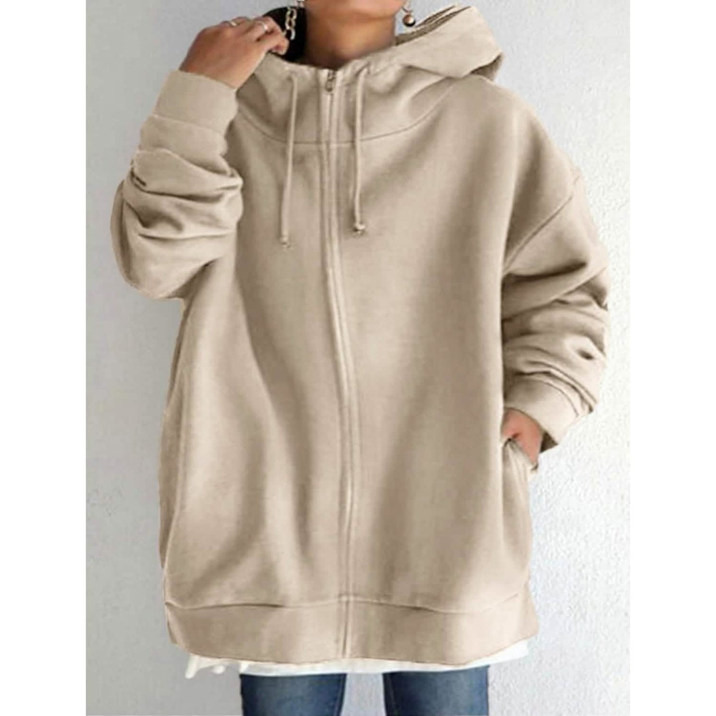 Women's Plus Size Jacket Zipper Pocket Solid Formal Long Sleeve - Renee Lane Company