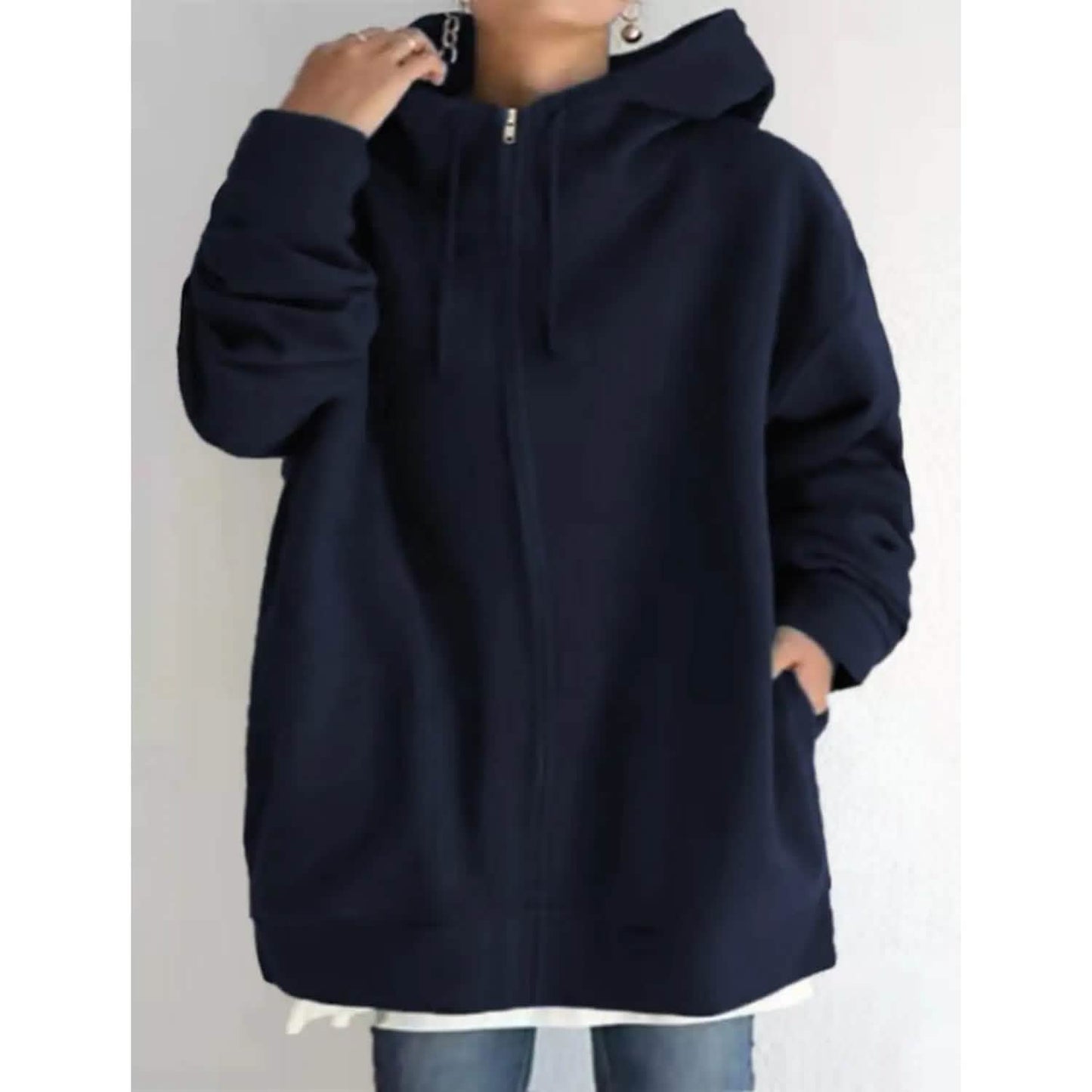 Women's Plus Size Jacket Zipper Pocket Solid Formal Long Sleeve - Renee Lane Company