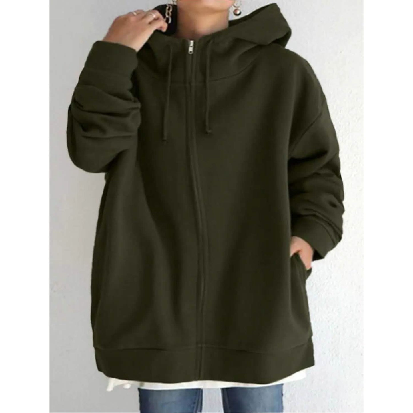 Women's Plus Size Jacket Zipper Pocket Solid Formal Long Sleeve - Renee Lane Company