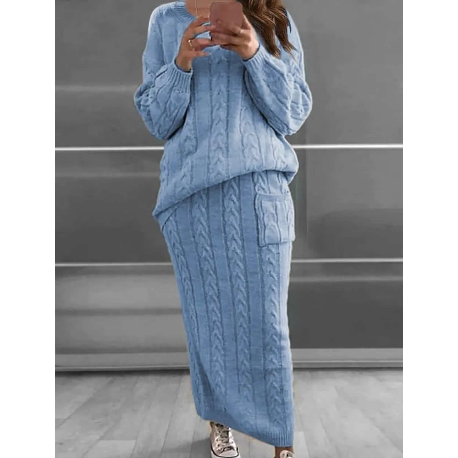 Women's Pocket Knitted Patchwork Solid Casual Long Sleeve Loose Sweater - Renee Lane Company