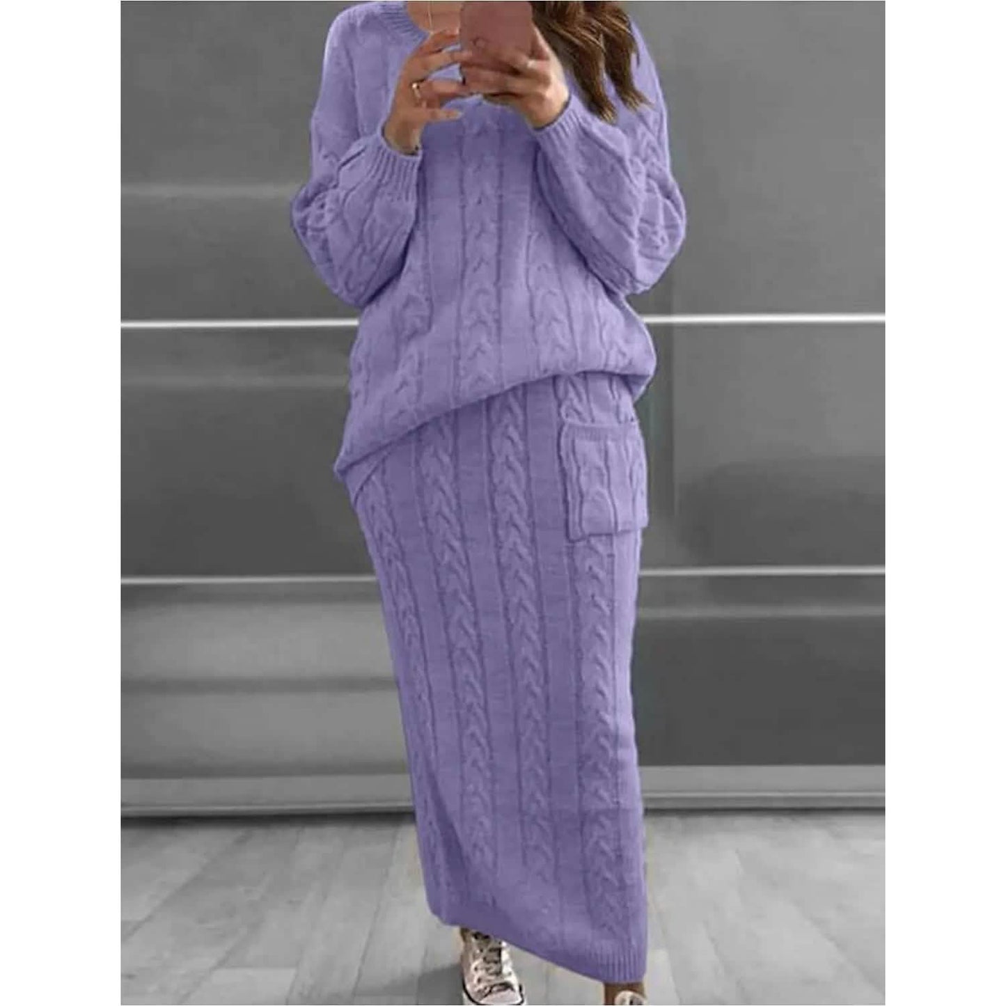 Women's Pocket Knitted Patchwork Solid Casual Long Sleeve Loose Sweater - Renee Lane Company