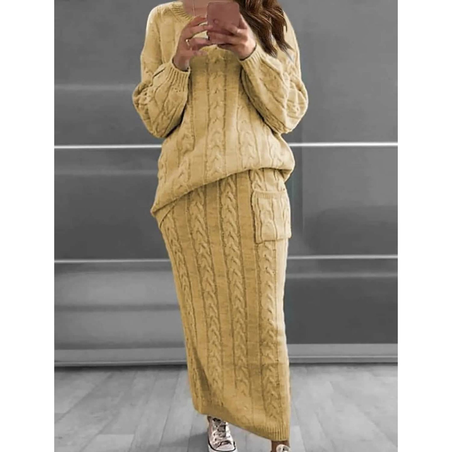 Women's Pocket Knitted Patchwork Solid Casual Long Sleeve Loose Sweater - Renee Lane Company