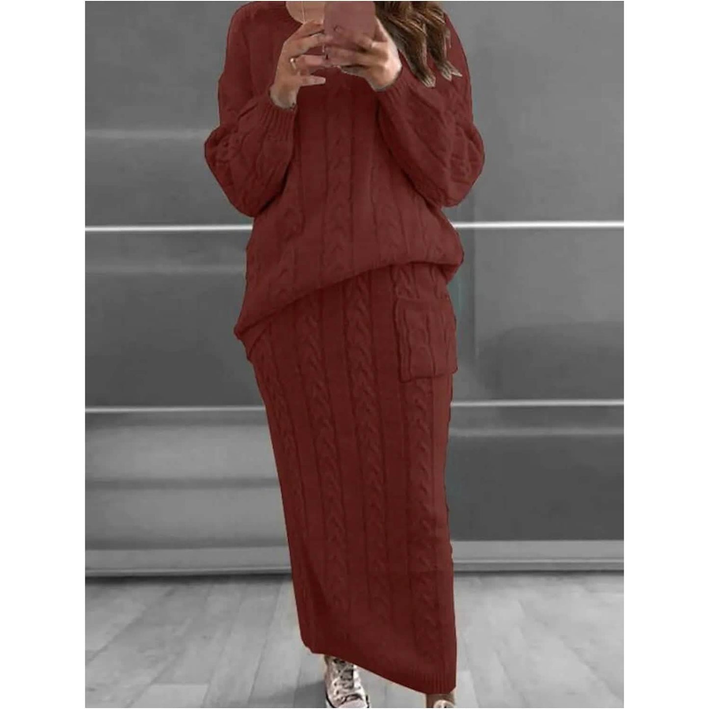 Women's Pocket Knitted Patchwork Solid Casual Long Sleeve Loose Sweater - Renee Lane Company