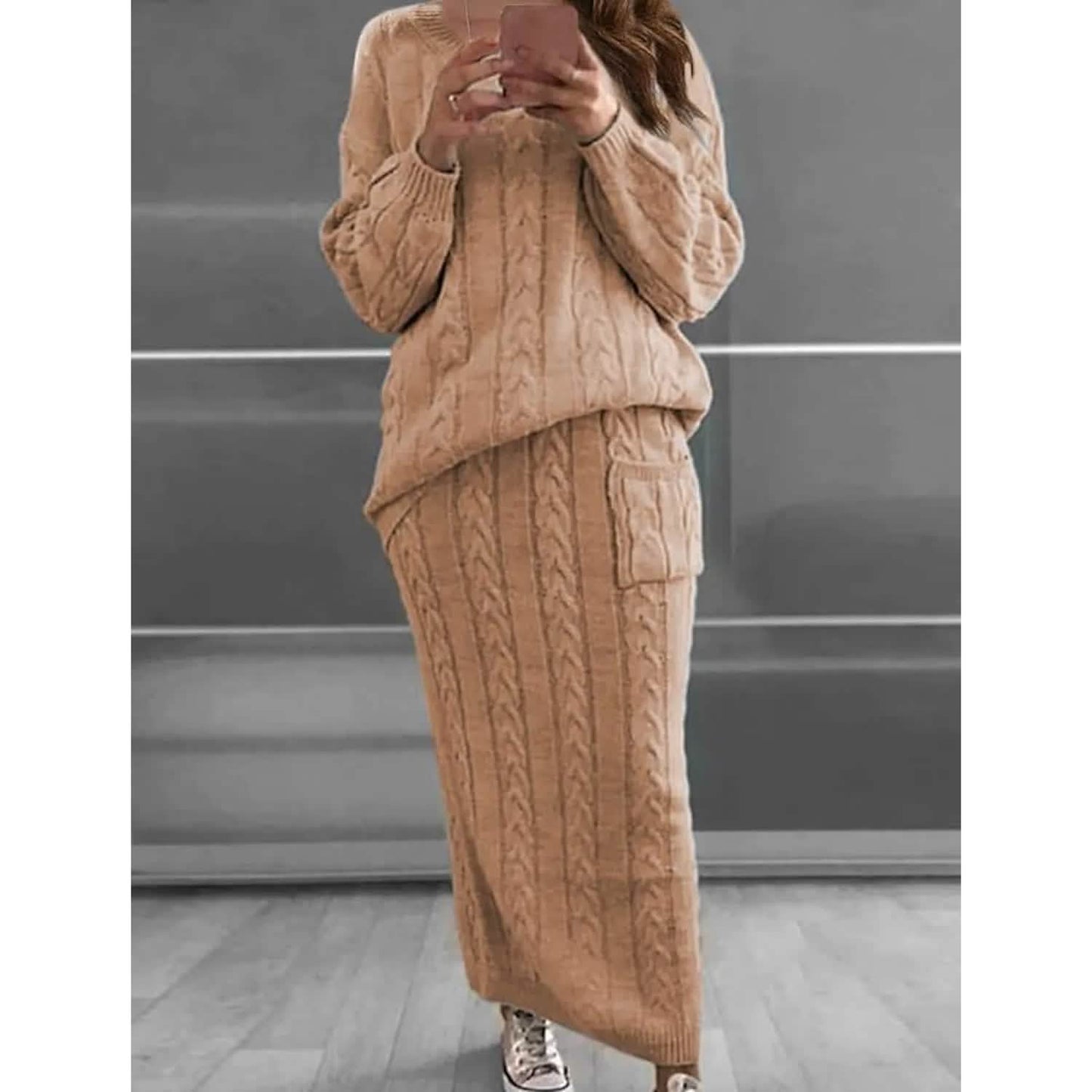 Women's Pocket Knitted Patchwork Solid Casual Long Sleeve Loose Sweater - Renee Lane Company