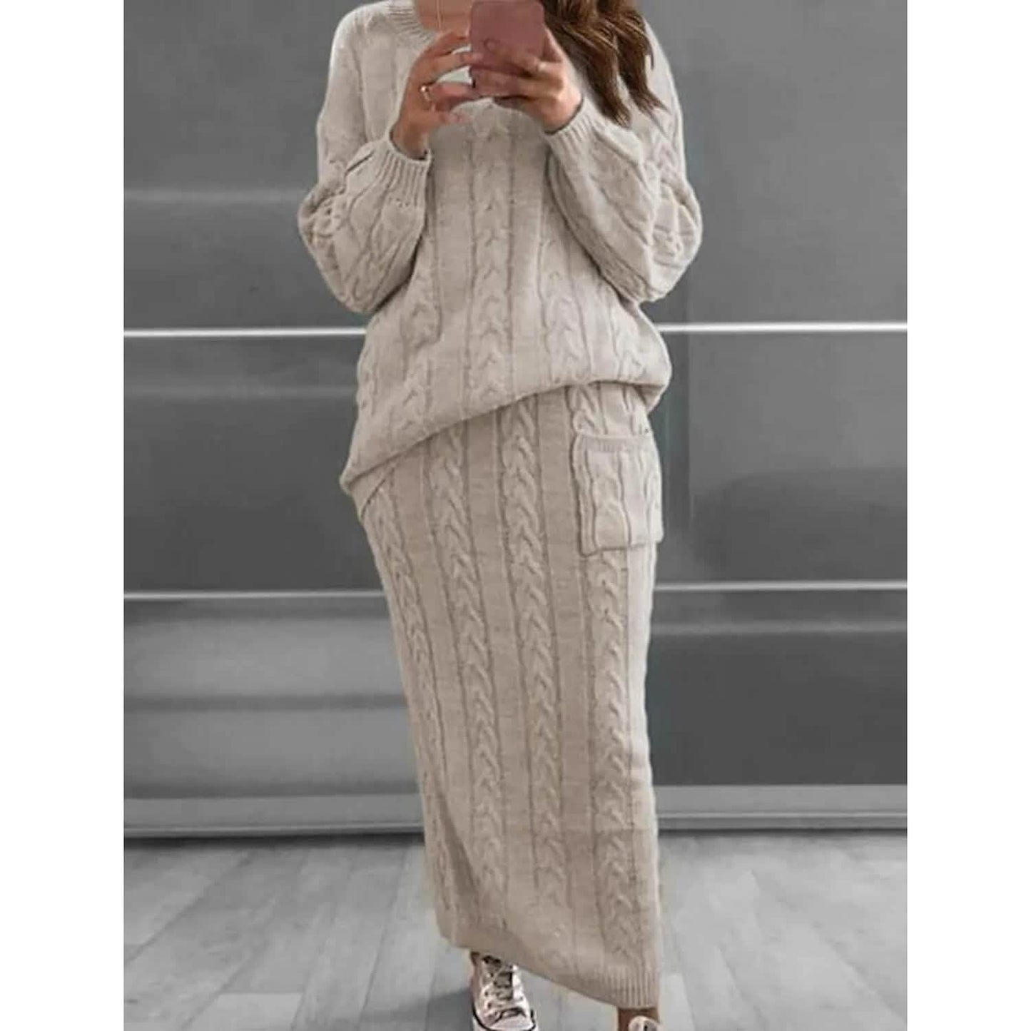 Women's Pocket Knitted Patchwork Solid Casual Long Sleeve Loose Sweater - Renee Lane Company