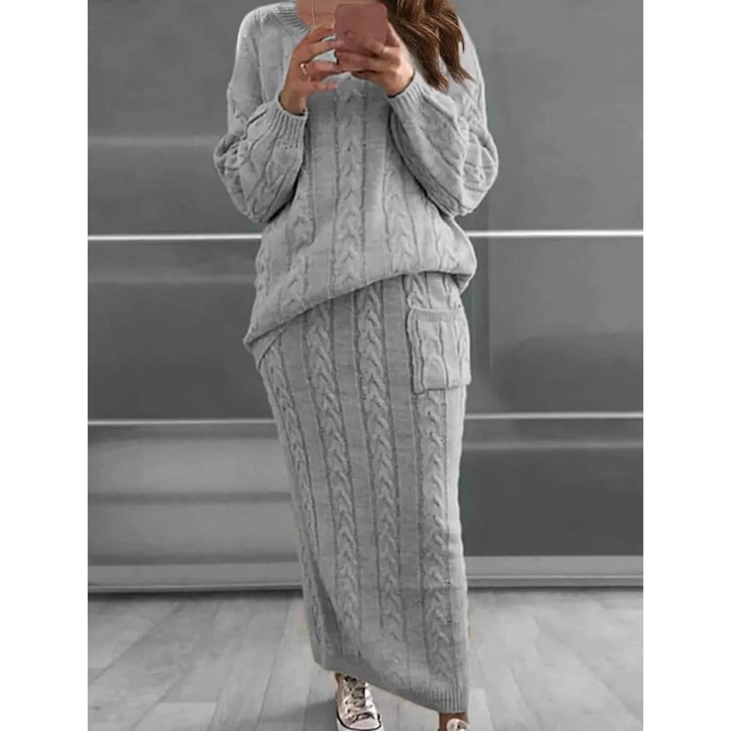 Women's Pocket Knitted Patchwork Solid Casual Long Sleeve Loose Sweater - Renee Lane Company