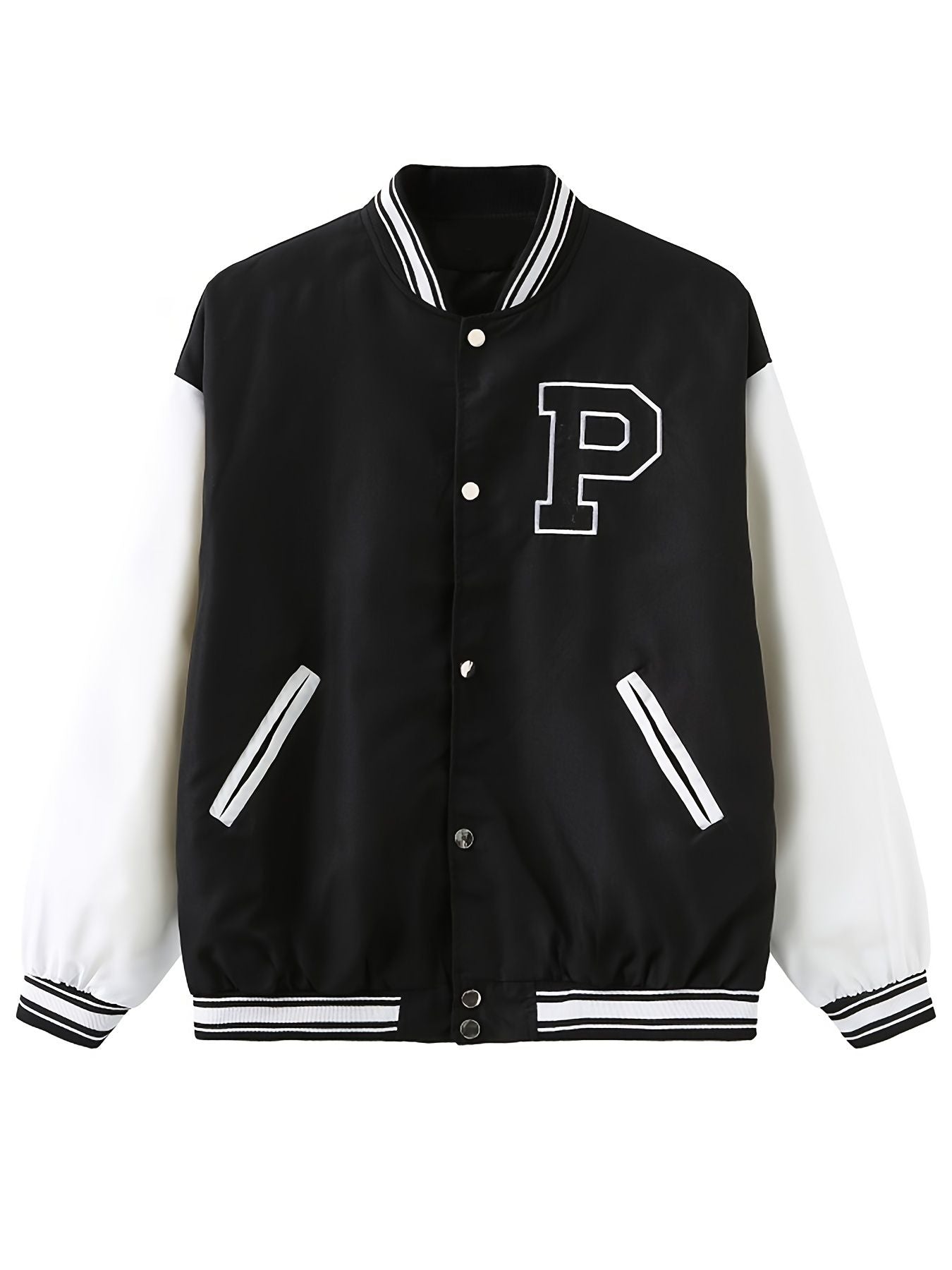 Women's Varsity Jacket Vintage Letter Print Cropped Baseball Coat 90's Fashion Streetwear Bomber Outer Coat - Renee Lane Company