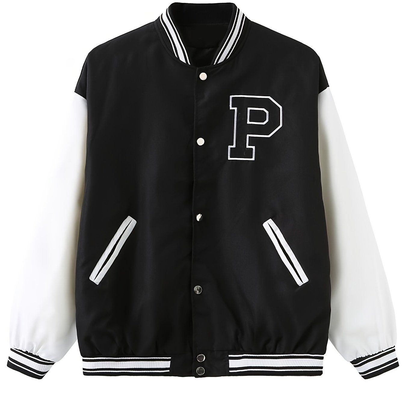 Women's Varsity Jacket Vintage Letter Print Cropped Baseball Coat 90's Fashion Streetwear Bomber Outer Coat - Renee Lane Company