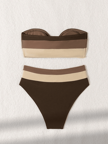 Women's two-piece coffee colored bikini swimsuit strapless fashion quick drying - Renee Lane Company