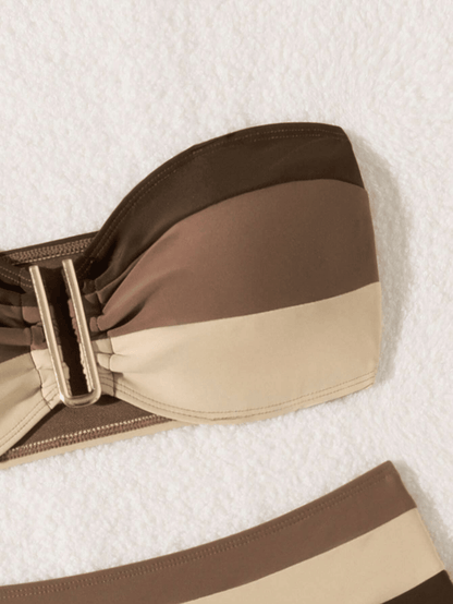 Women's two-piece coffee colored bikini swimsuit strapless fashion quick drying - Renee Lane Company