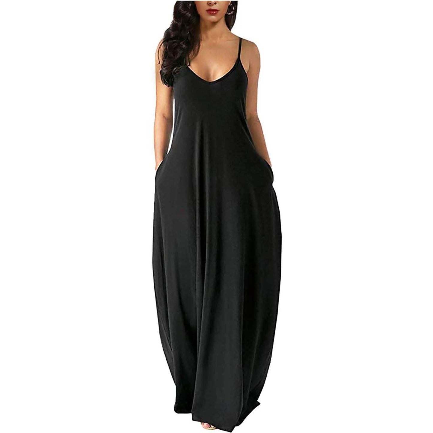 Womens Casual Sleeveless Plus Size Loose Plain Long Maxi Dress with Pockets - Renee Lane Company