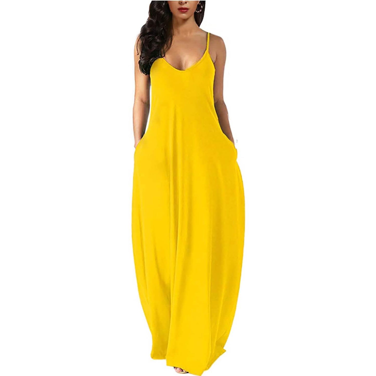 Womens Casual Sleeveless Plus Size Loose Plain Long Maxi Dress with Pockets - Renee Lane Company