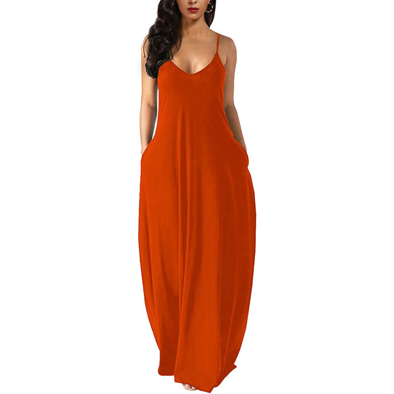 Womens Casual Sleeveless Plus Size Loose Plain Long Maxi Dress with Pockets - Renee Lane Company