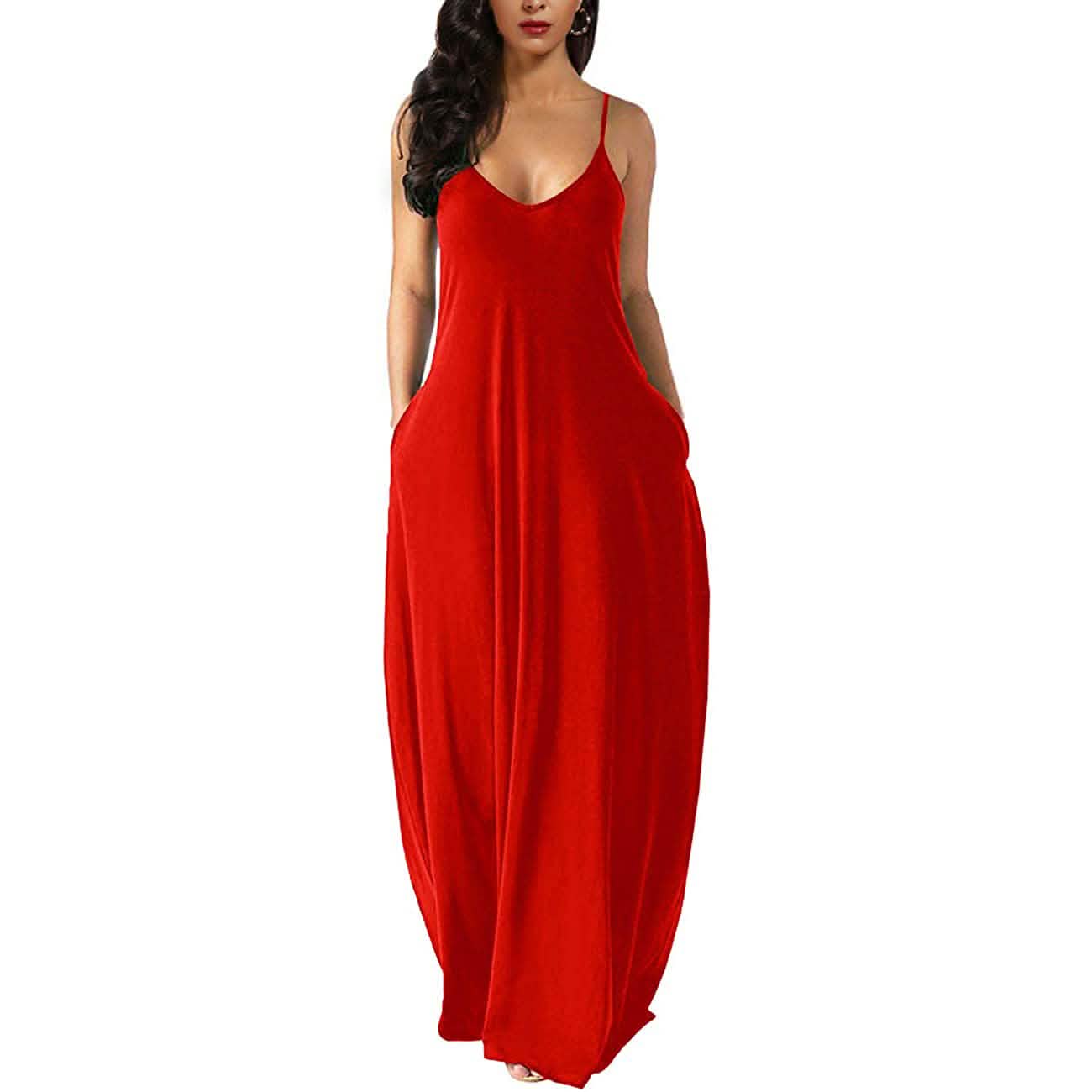 Womens Casual Sleeveless Plus Size Loose Plain Long Maxi Dress with Pockets - Renee Lane Company