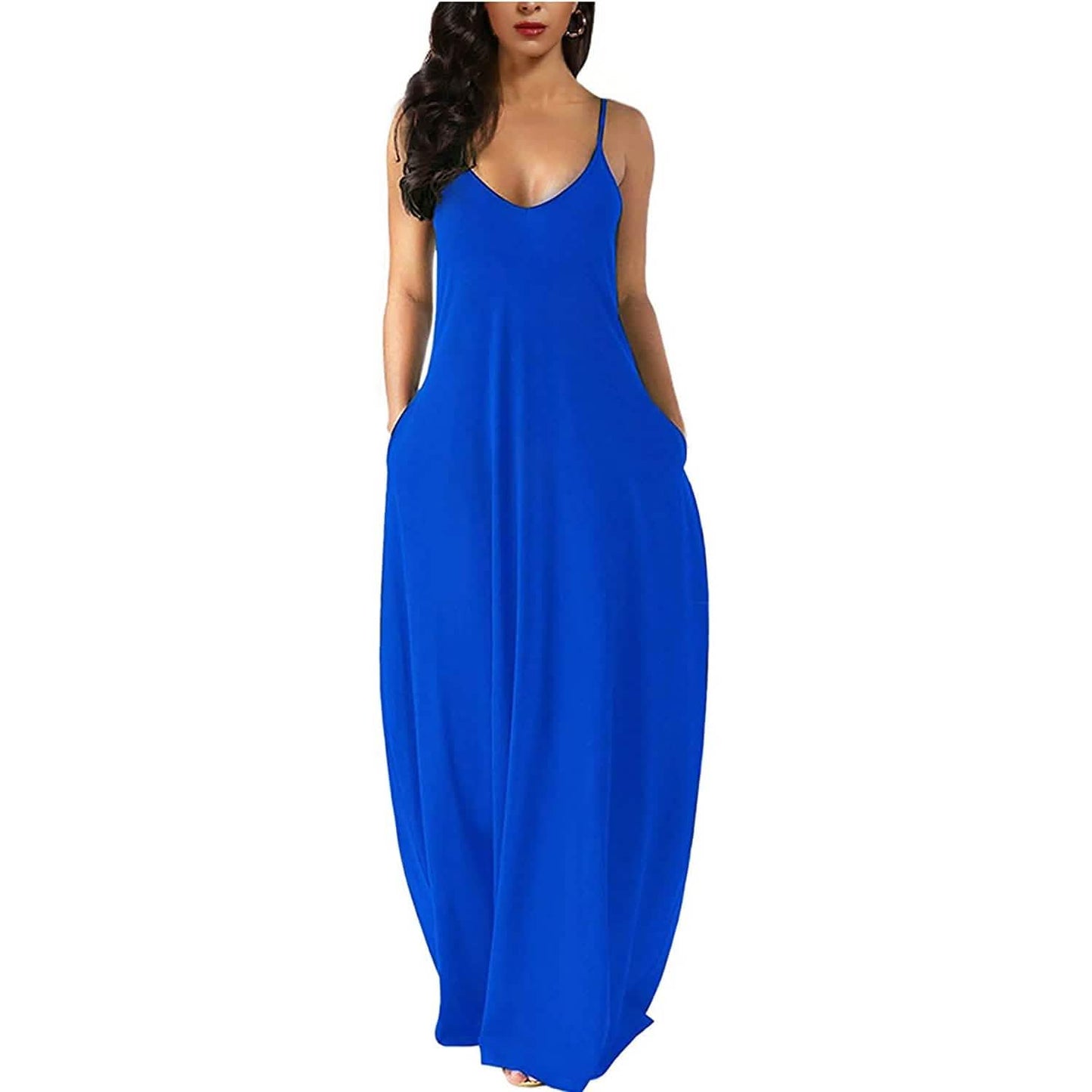 Womens Casual Sleeveless Plus Size Loose Plain Long Maxi Dress with Pockets - Renee Lane Company