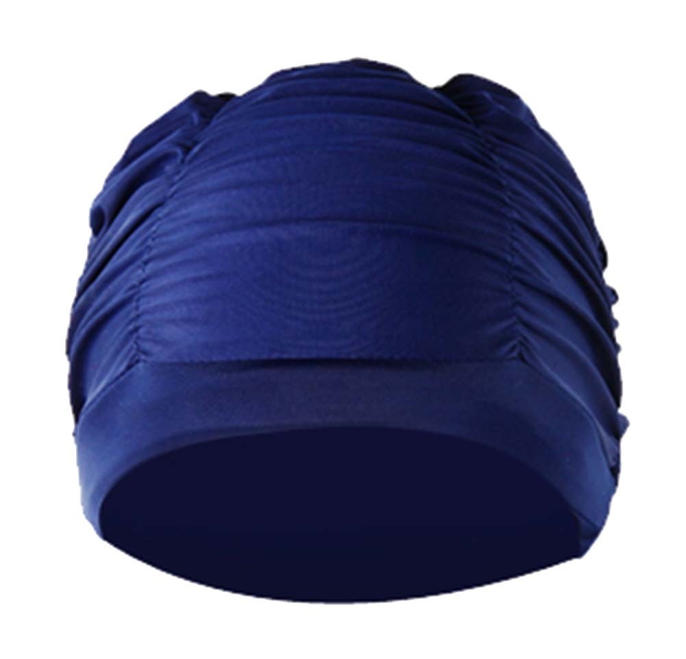 Womens Large Long Hair Swim Cap Pleated Cloth Ear Protection Adult Spa Supplies Swim Cap; Blue - Renee Lane Company