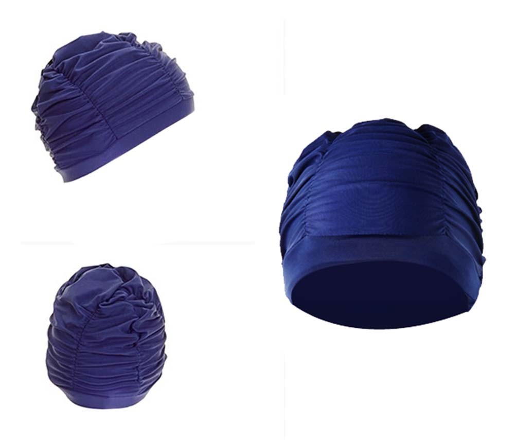 Womens Large Long Hair Swim Cap Pleated Cloth Ear Protection Adult Spa Supplies Swim Cap; Blue - Renee Lane Company