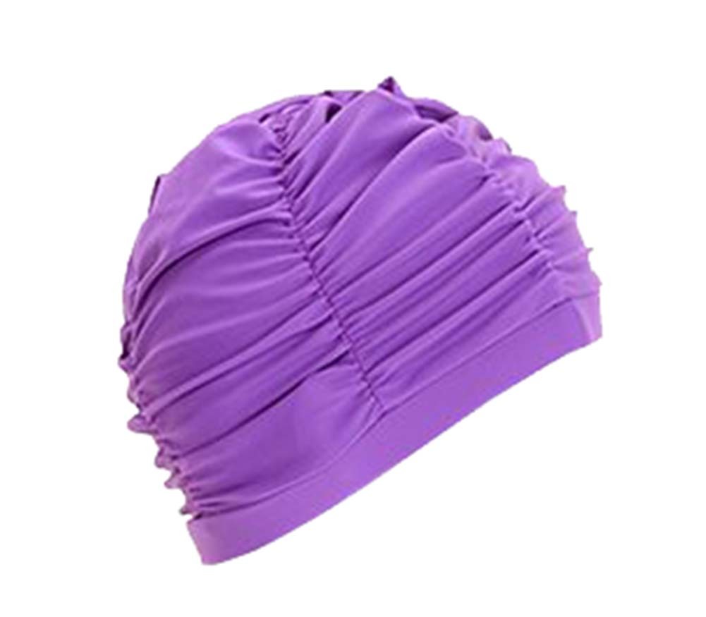 Womens Large Long Hair Swim Cap Pleated Cloth Ear Protection Adult Spa Supplies Swim Cap; Purple - Renee Lane Company