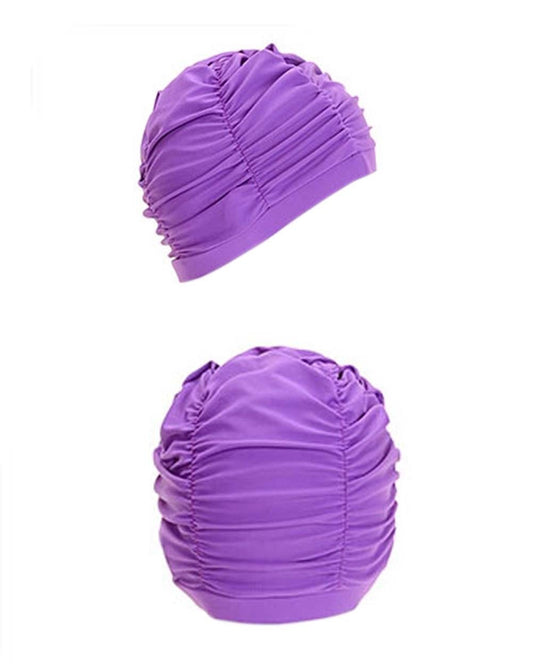 Womens Large Long Hair Swim Cap Pleated Cloth Ear Protection Adult Spa Supplies Swim Cap; Purple - Renee Lane Company