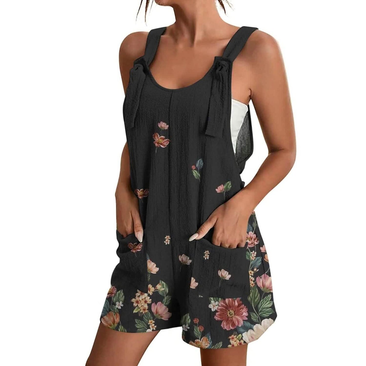 Womens V-Neck Strap Pocket Jumpsuit - Renee Lane Company