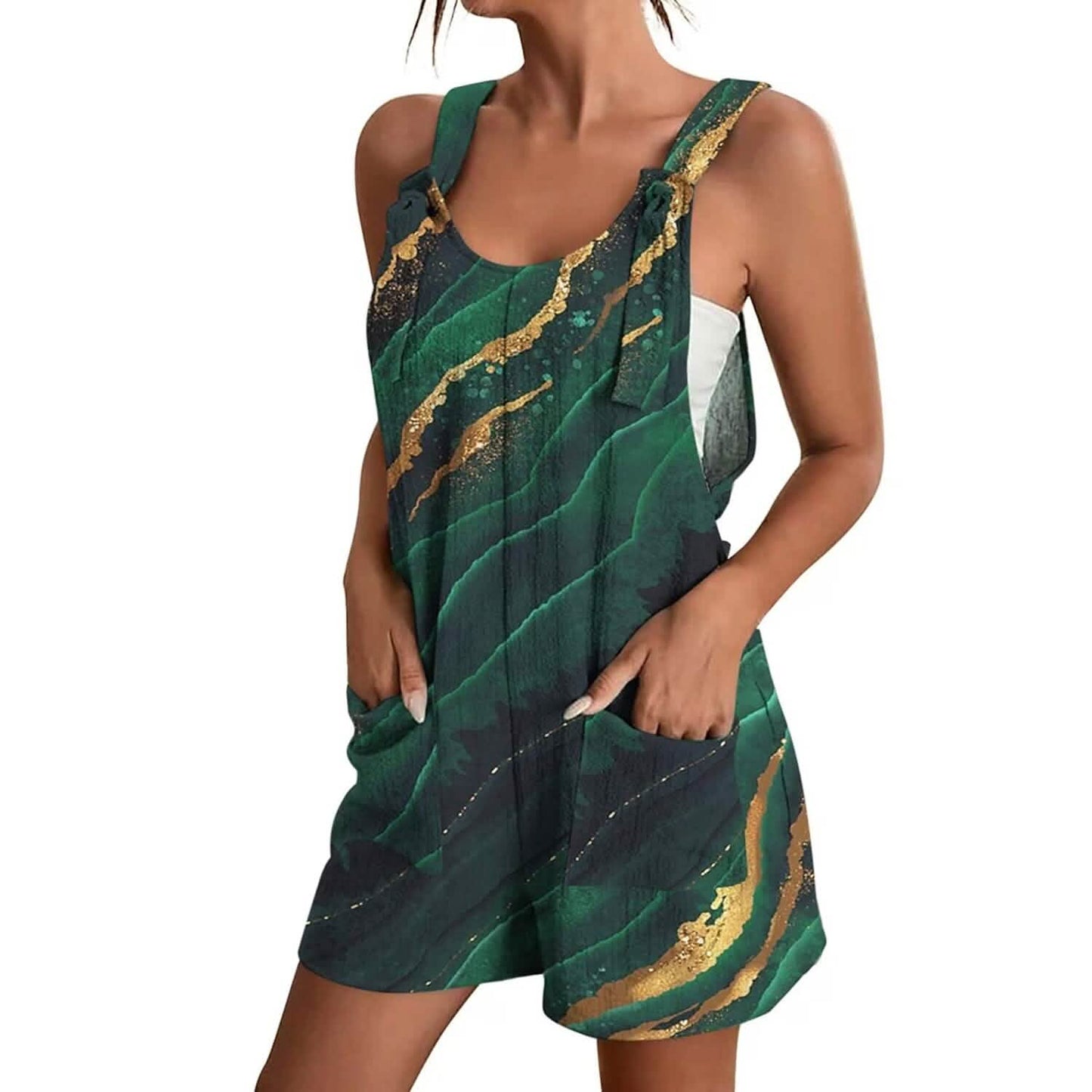 Womens V-Neck Strap Pocket Jumpsuit - Renee Lane Company