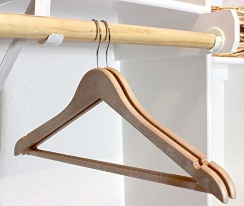 Wood Like Hanger Bowed Shaped with Trouser Bar for Suit, Coat, and Pant | Wood Finish Heavy Duty Clothes Hanger with Shoulder Notch to Hold Strappy Dresses - Renee Lane Company