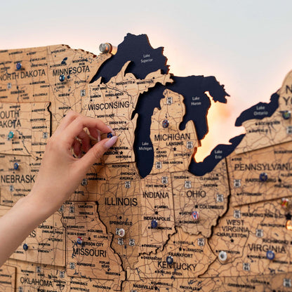 Wooden 3d LED Map of USA - Gold - Renee Lane Company