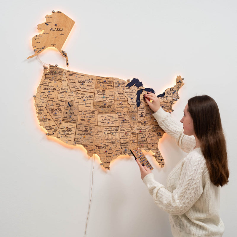 Wooden 3d LED Map of USA - Gold - Renee Lane Company
