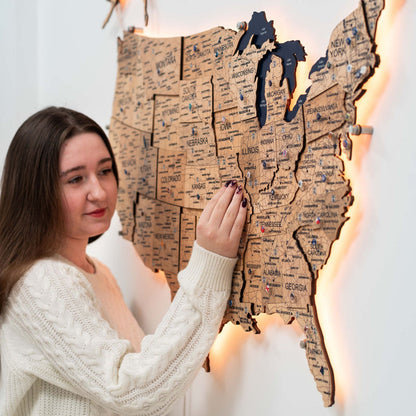 Wooden 3d LED Map of USA - Gold - Renee Lane Company